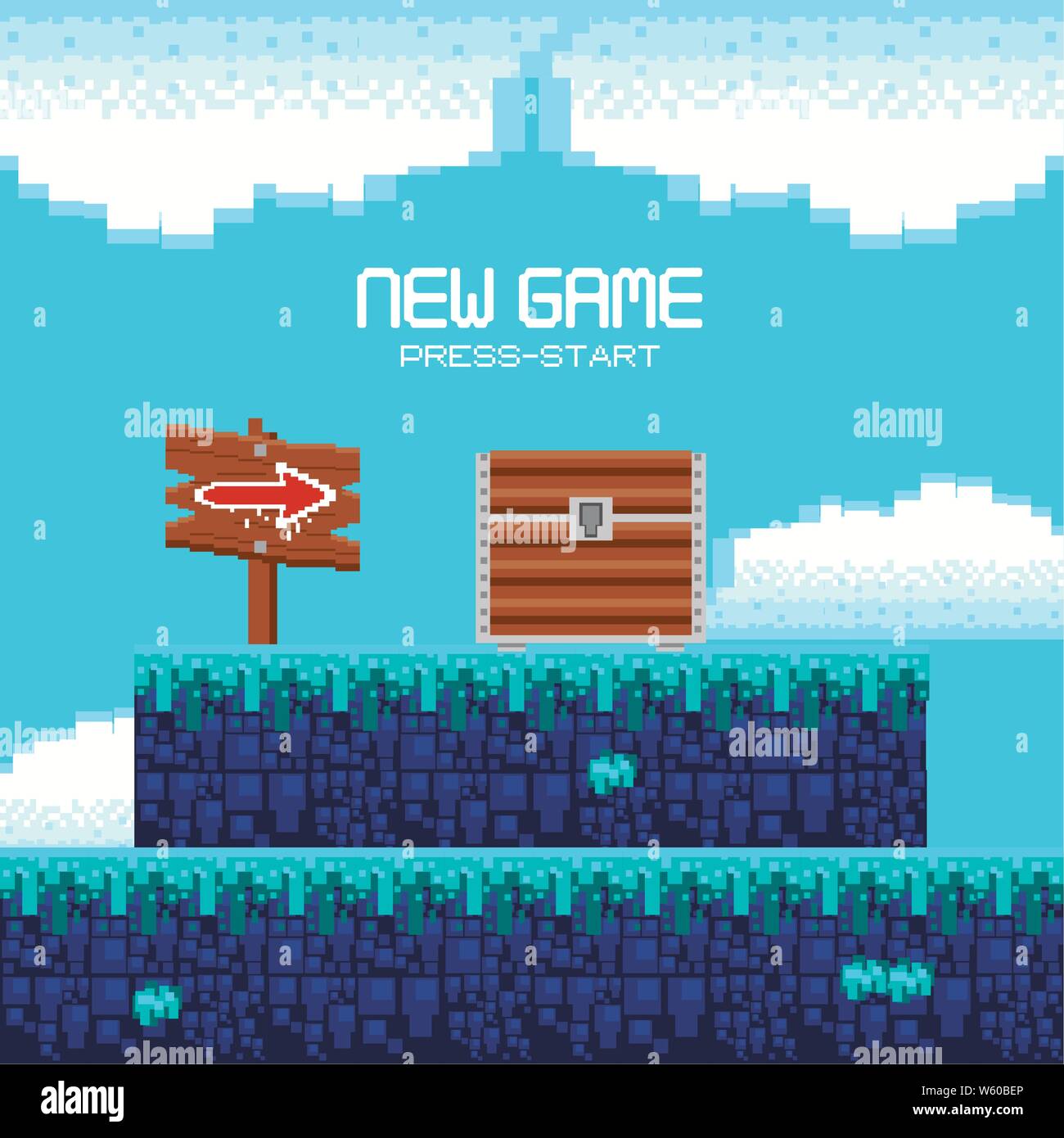 Retro videospiel Landschaft mit Terrain pixelated Stock Vektor