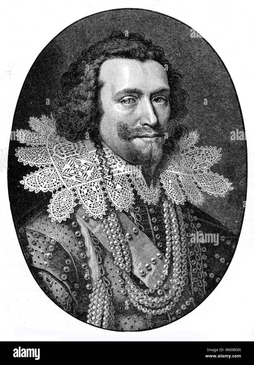 George Villiers, 1. Herzog von Buckingham, c1626. Von William Jacobszoon Delff (1580-1638). Nach Michiel Janszoon van Mierevelt (1566-1641). George Villiers, 1. Herzog von Buckingham (1592-1628), englischer Höfling, Staatsmann und Patron der Künste Stockfoto