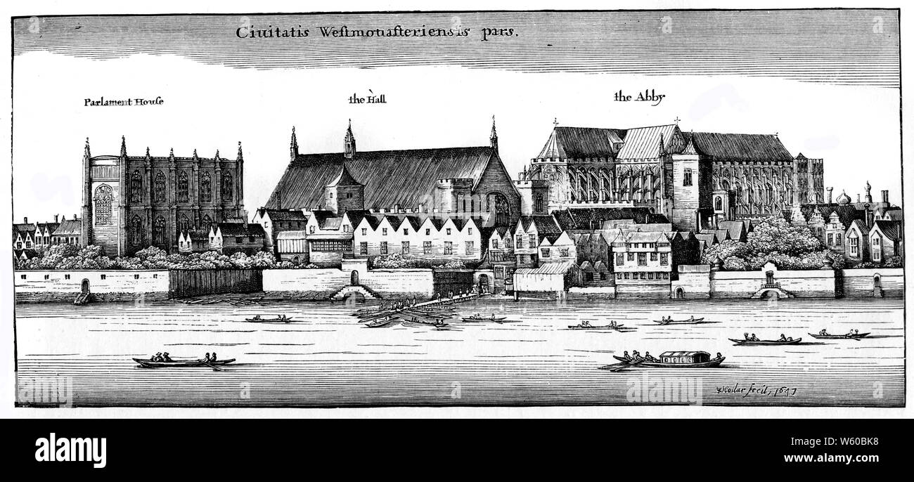Westminster aus dem Fluss, 1647. Von Wenzel Hollar (1607 - 1677). Eine Radierung von Wenzel Hollar's 'Blick auf London'-Serie. Stockfoto
