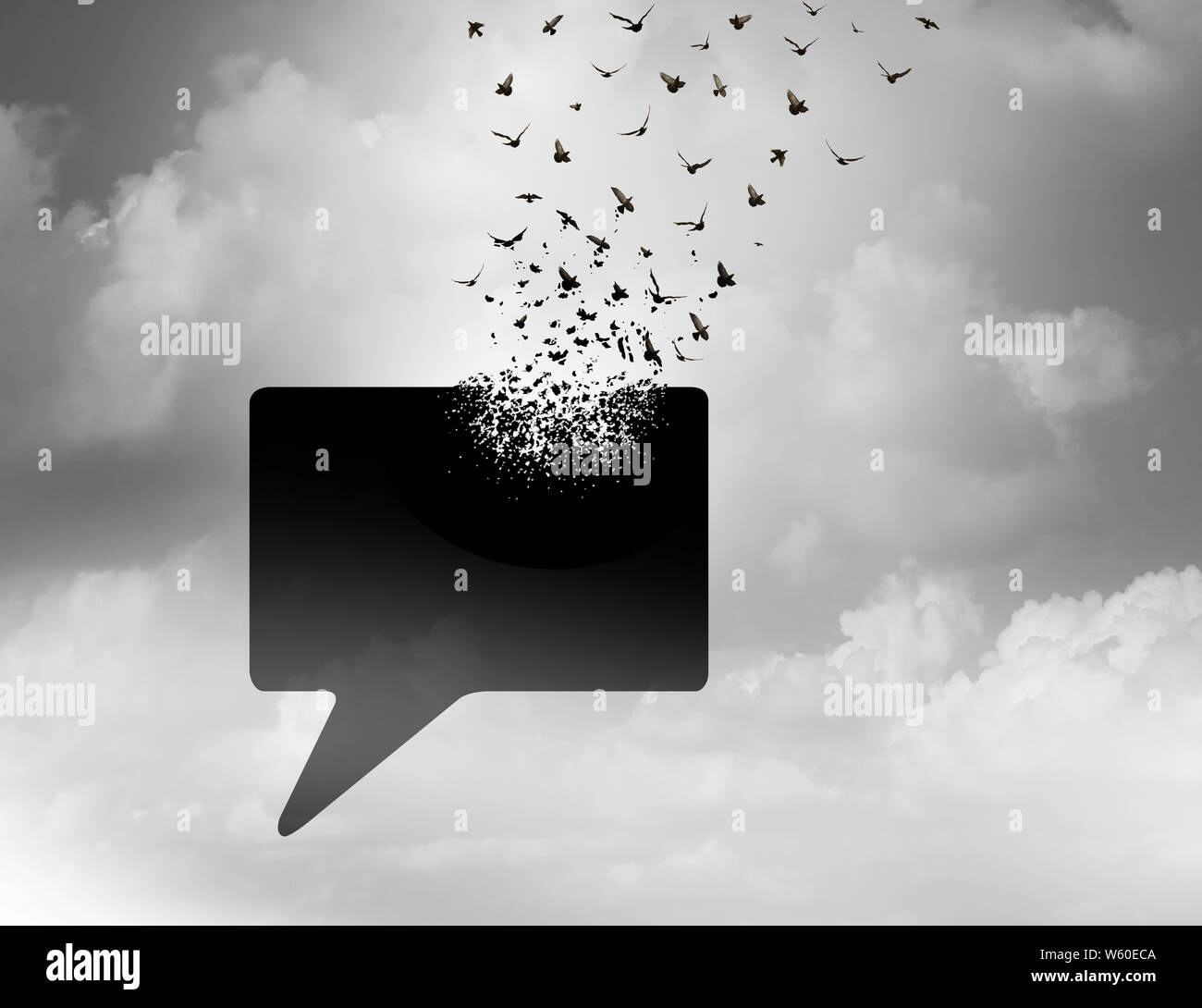 Die Freiheit der Rede und der freien Presse oder Journalismus Nachrichten Kommunikation Konzept in einer 3D-Darstellung. Stockfoto