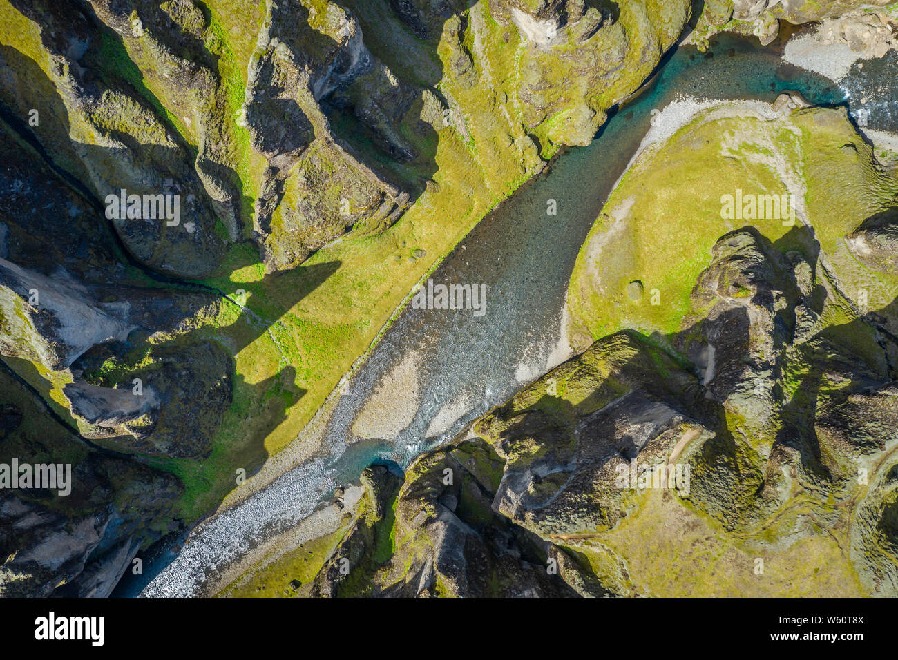 Luftaufnahme von Fjadrargljufur Canyon, Island. Stockfoto