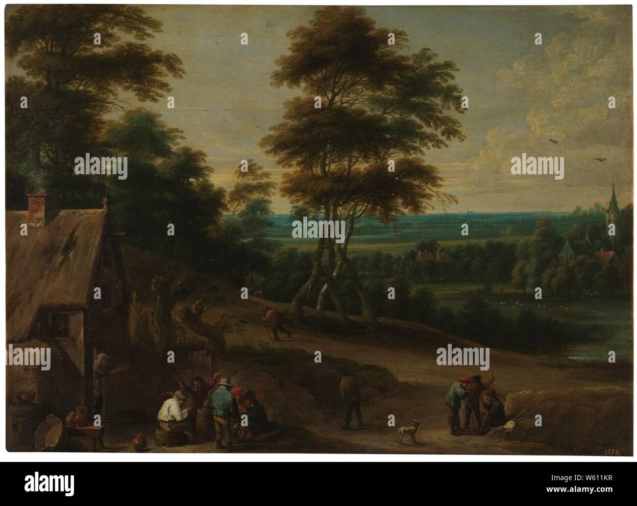 David Teniers der Jüngere; Lucas van Uden - Dorfbewohner in einer Mahlzeit. Stockfoto