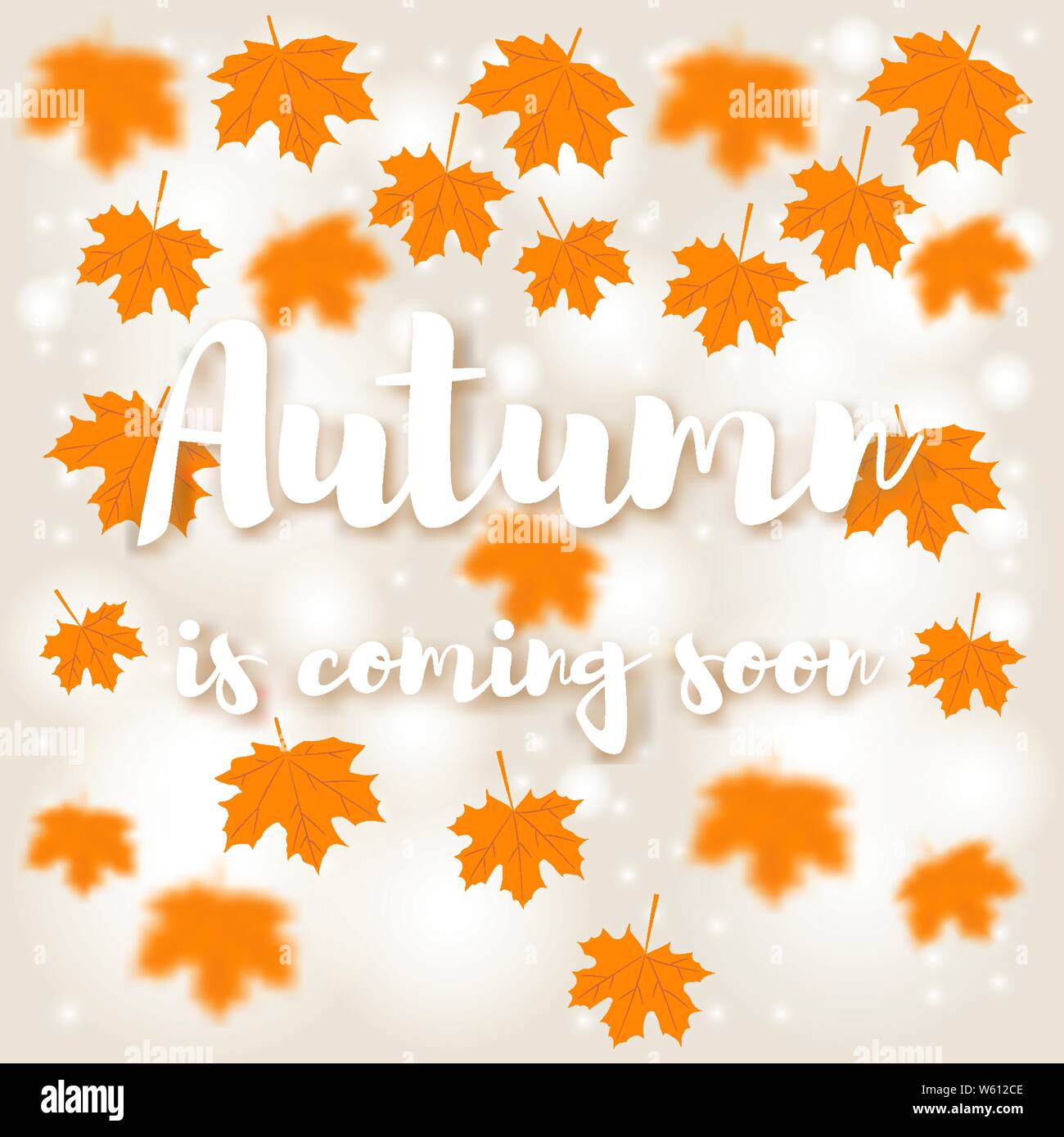 Vector Illustration. Gelb Herbst Ahorn Blätter fliegen. Beschriftung der Herbst kommt Stock Vektor