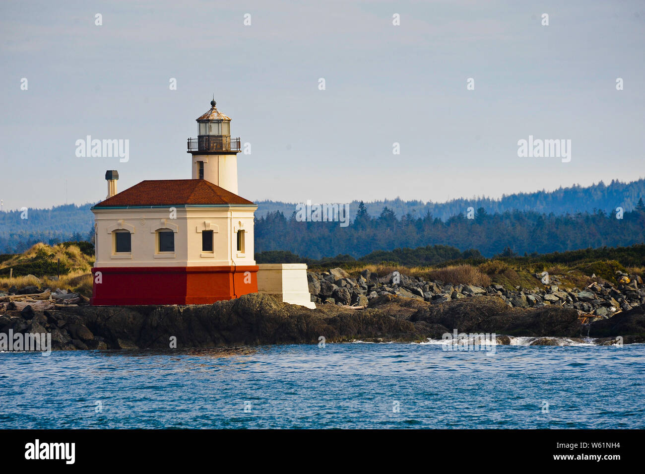 Coquille Fluss Leuchtturm, Bullards Beach State Park, Bandon, Oregon Küste. Stockfoto