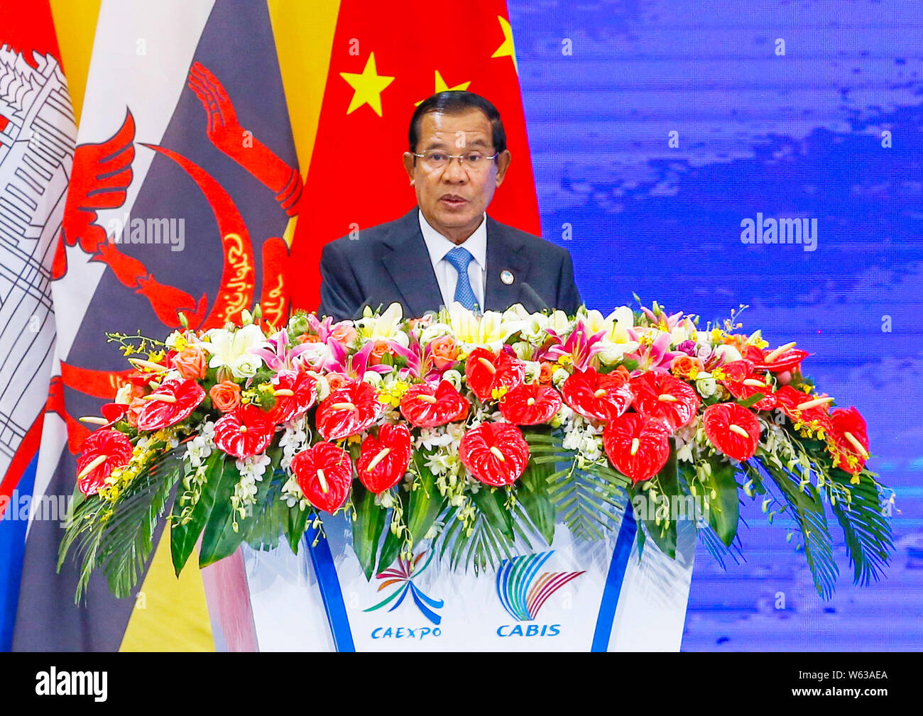 ---- Den kambodschanischen Premierminister Hun Sen spricht am 15. China-ASEAN-Expo in Wuhan City, South China Guangxi Zhuang autonomen Region, 12. September Stockfoto