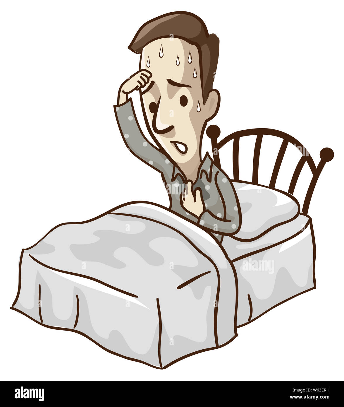 Abbildung: ein Mensch mit niedrigem Blutdruck und Schwitzen ausgiebig im  Bett Stockfotografie - Alamy