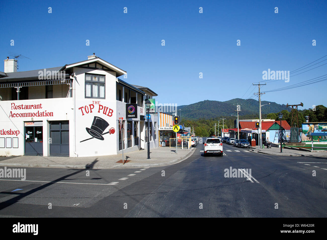 Rosebery, Tasmanien: April, 2019: Top Pub auf Agnes Straße in einer kleinen Stadt, Westküste Tasmaniens. Rosebery ist auf der A 10 Murchison Highway. Stockfoto