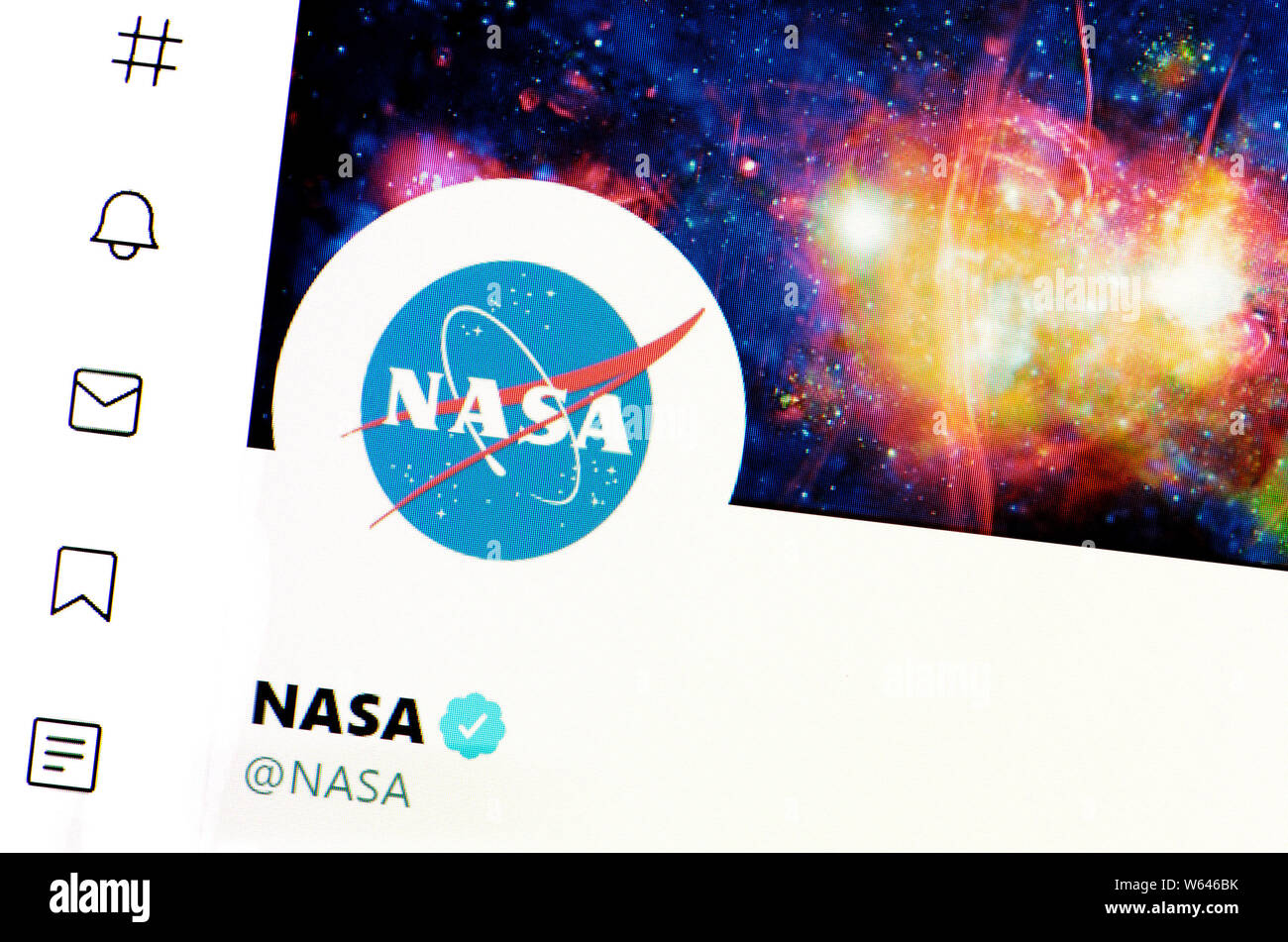 Twitter Seite (Juli 2019) NASA Stockfoto