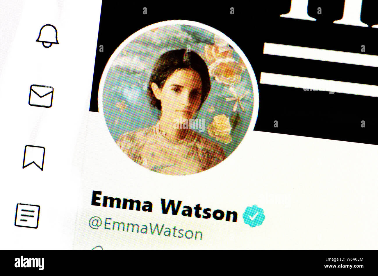 Twitter Seite (Juli 2019) Emma Watson - englische Schauspielerin Stockfoto