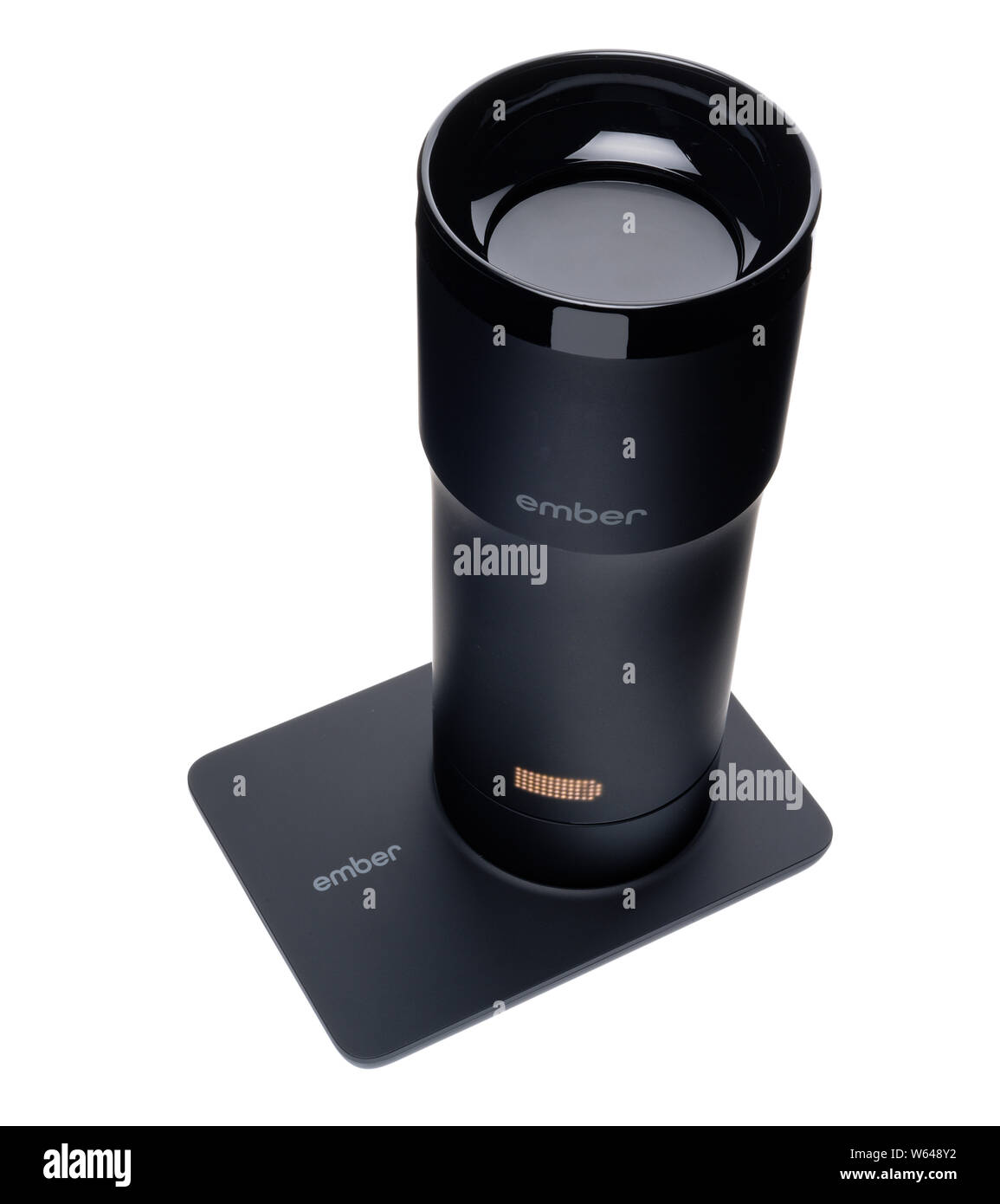 Ember Reisebecher. Hält die gewünschte Temperatur trinken. Speichert Ihre heißen Getränk von der Kälte zu gehen. Stockfoto