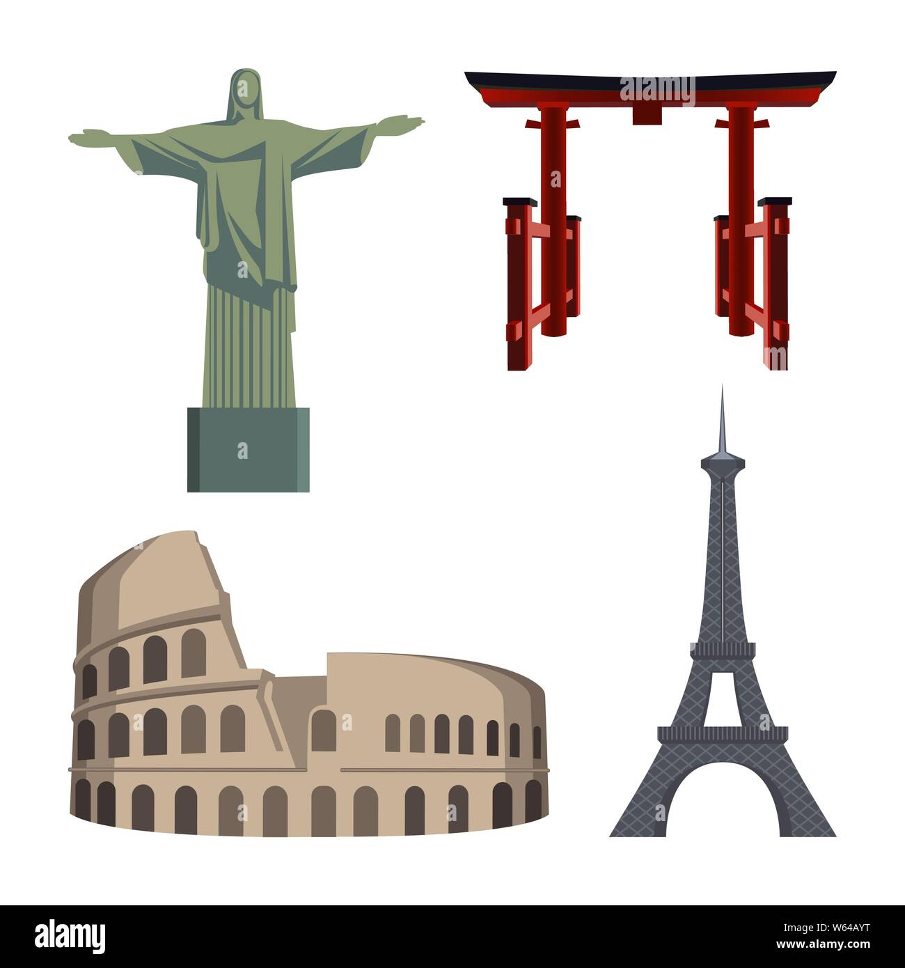 Christus Statue, Kolosseum, Eiffelturm, Portal oder Tori gate Stock Vektor