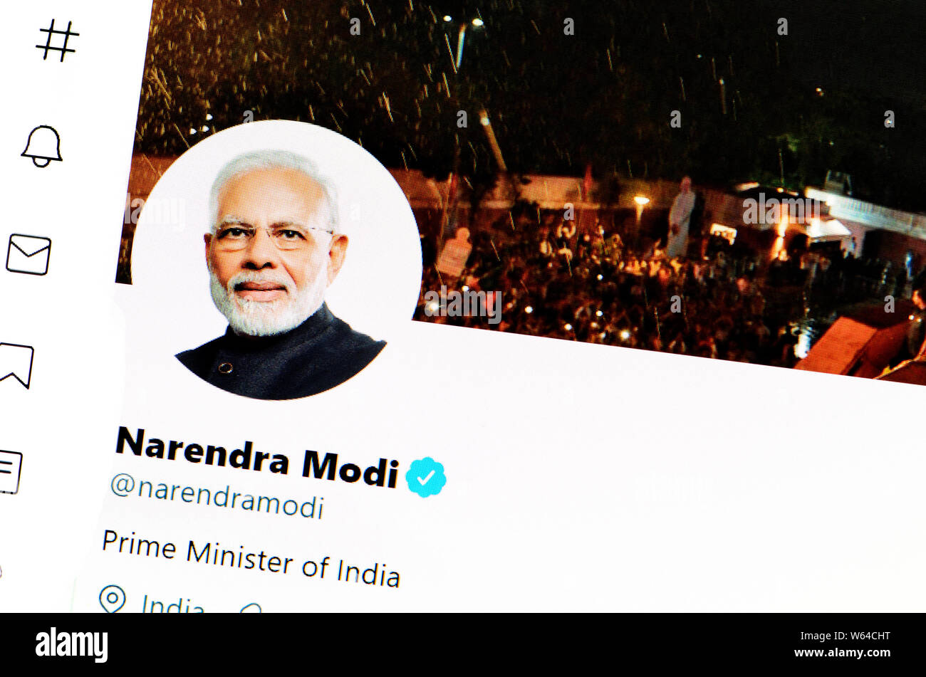 Twitter Seite (Juli 2019): Narendra Modi-indischen Premierminister Stockfoto