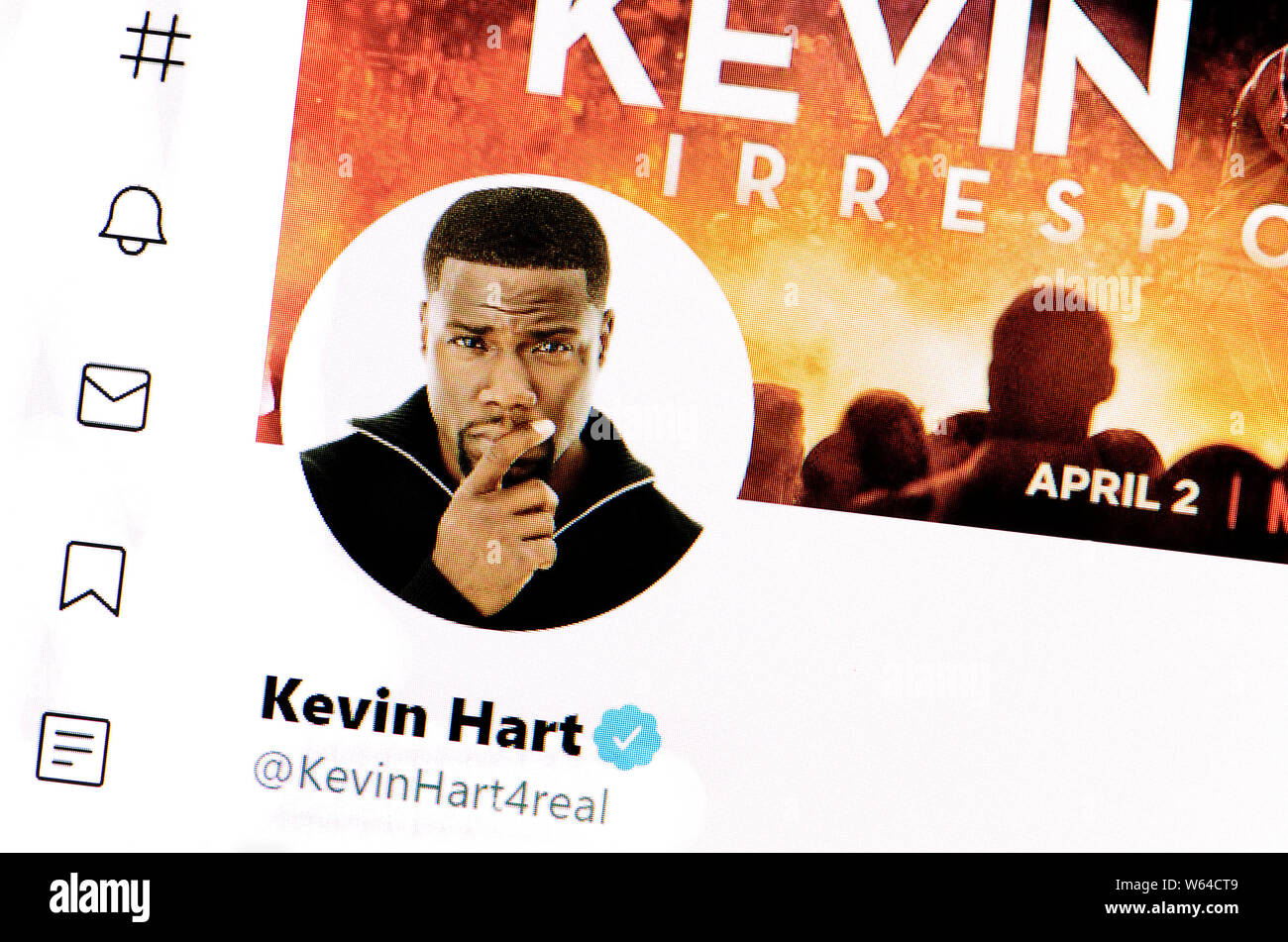 Twitter Seite (Juli 2019) Kevin Hart-amerikanische Komiker und Schauspieler Stockfoto