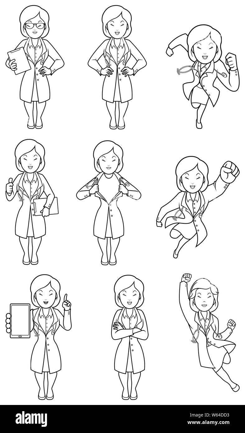 Arzt asiatischen weiblichen Linie Kunst Stock Vektor