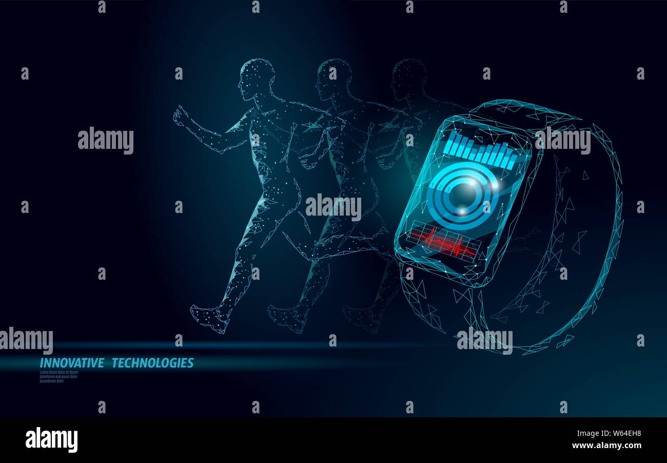 Smart Uhren fitness Tracker health care Gerät. Medizin app Business Konzept. Human Heart Beat sport Monitor modernes Design. Low Poly polygonalen Stock Vektor
