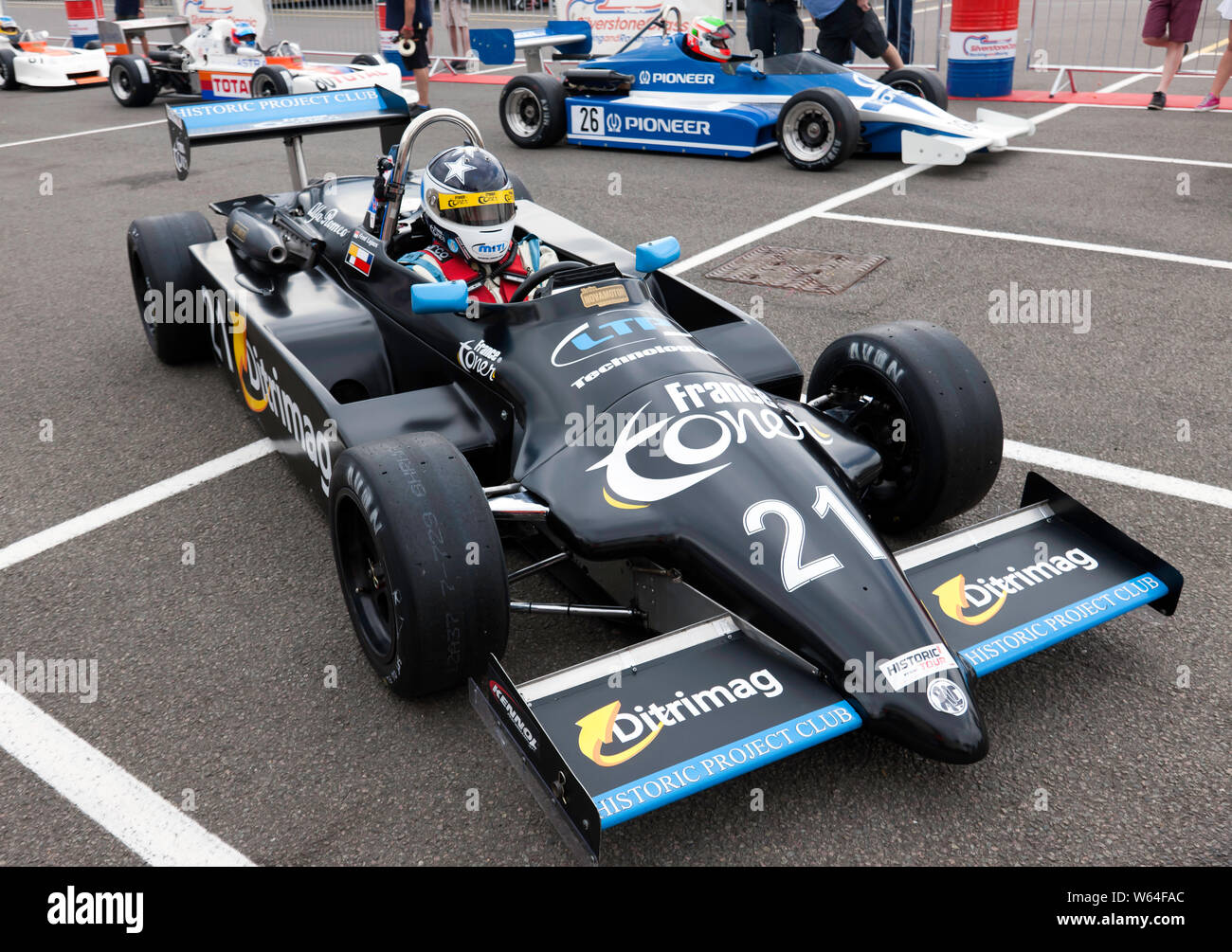 Frederic Lajoux, im Cockpit seines 1983, Ralt RT3, fir die Qualifying des HSCC klassische Formel 3 Rennen ('71 - '84) Stockfoto