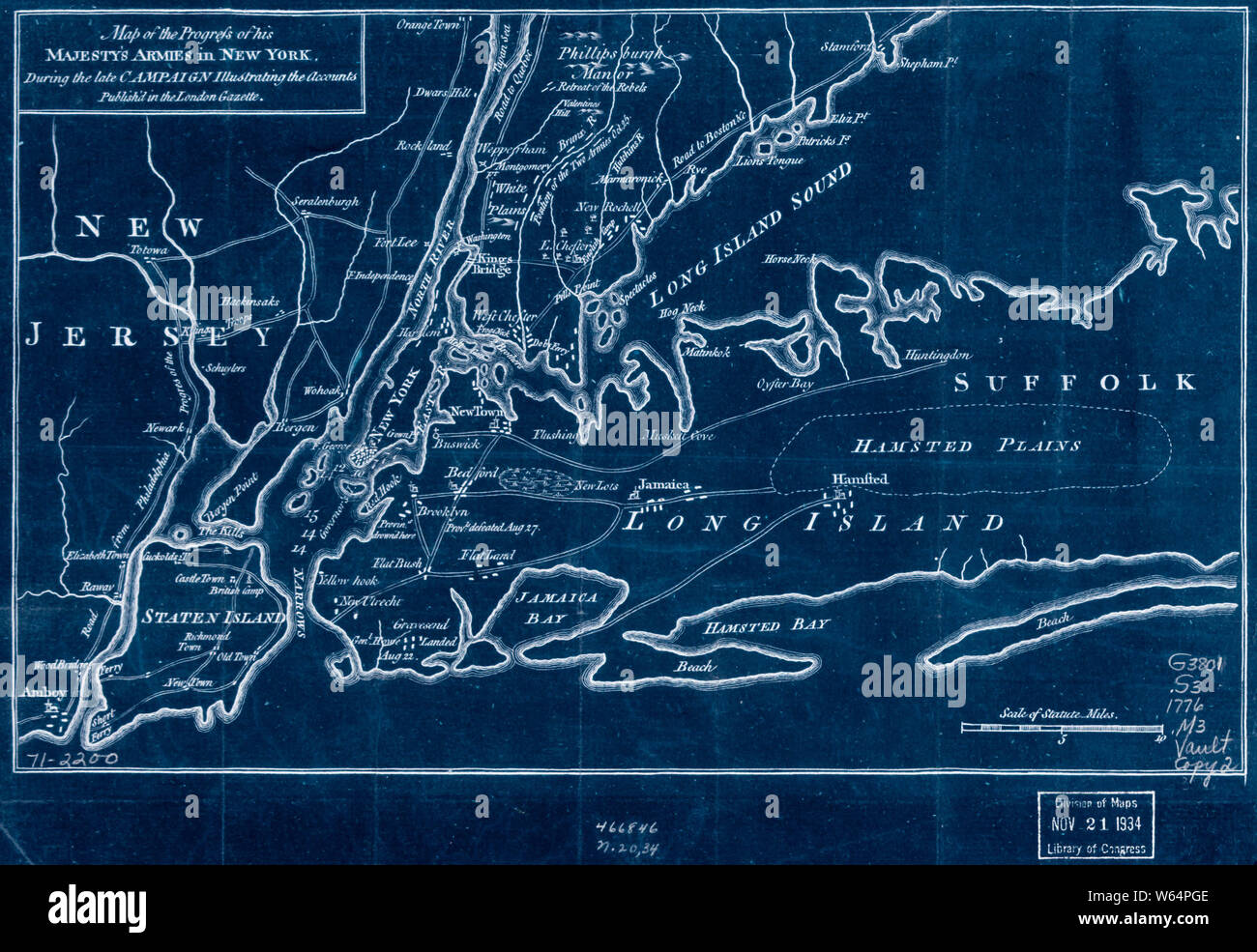 Amerikanischer Unabhängigkeitskrieg Ära Karten 1750-1786 605 Karte von den Fortschritt seiner Majestät Armeen in New York während der späten Kampagne zur Veranschaulichung der Konten invertiert Bauen und Reparieren Stockfoto
