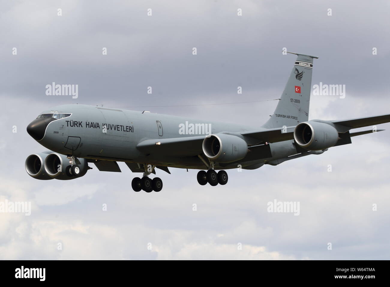 Türkische Boeing KC-135 Stratotanker der RIAT 2019 R an RAF Fairford, Gloucestershire, Großbritannien anreisen Stockfoto