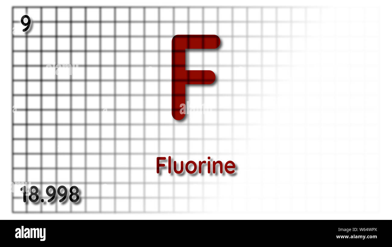 Fluor chemisches Element atomaren Daten und Symbol Abbildung: Hintergrund Stockfoto