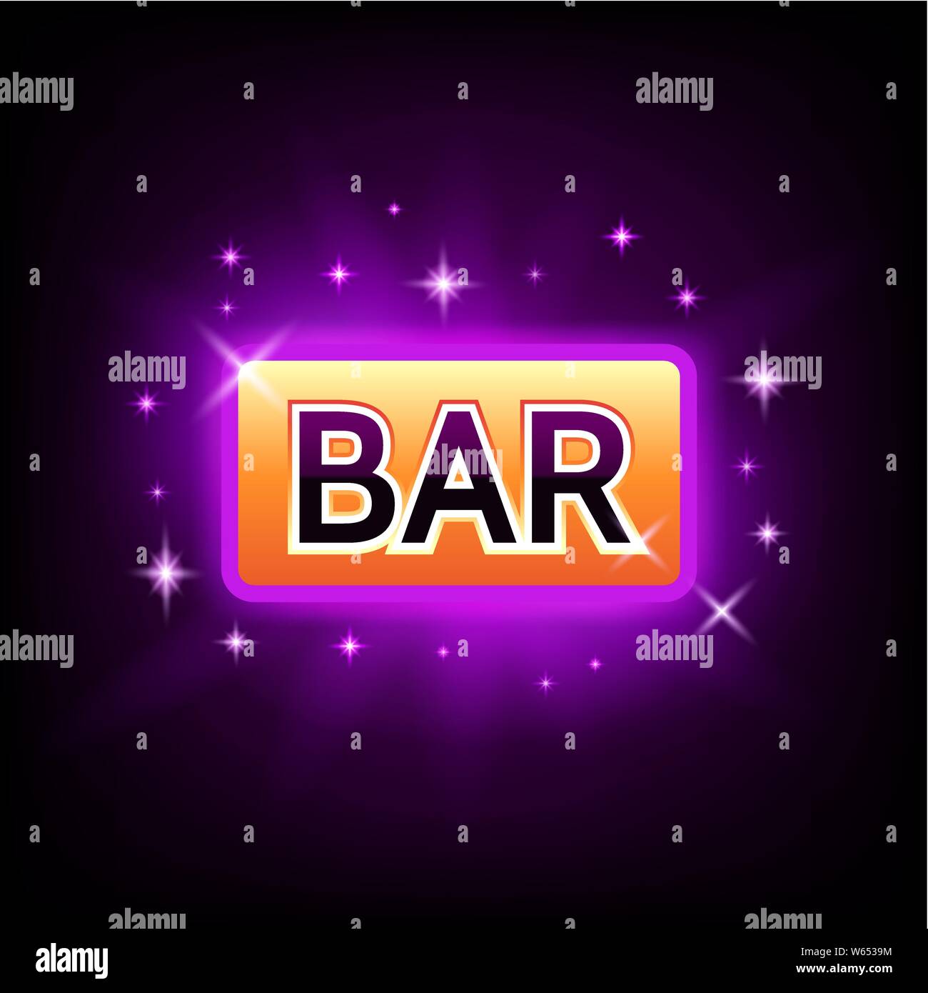 BAR Schlitz Symbol mit funkelt für online Casino oder Handy Spiel, Vector Illustration auf dunkel lila Hintergrund. Stock Vektor