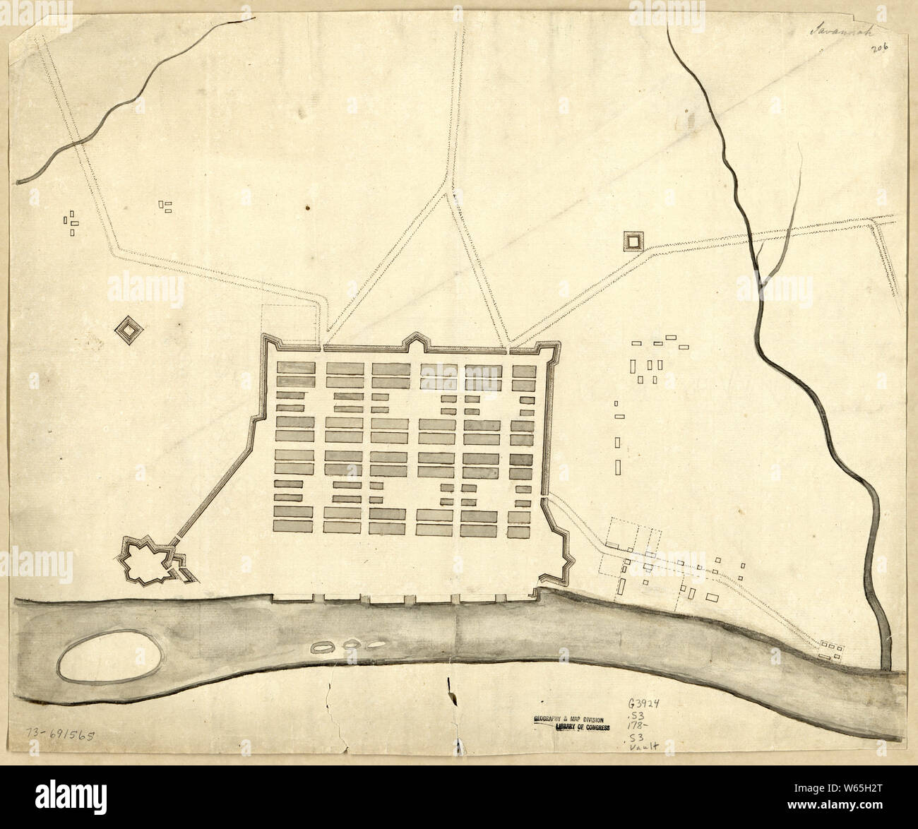 Amerikanischer Unabhängigkeitskrieg Ära Karten 1750-1786 856 Savannah Bauen und Reparieren Stockfoto
