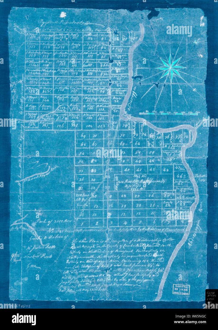 Amerikanischer Unabhängigkeitskrieg Ära Karten 1750-1786 914 Die oben genannten Plan ist eine Beschreibung einer neuen Gemeinde namens Royalsborough in der Grafschaft Cumberland bounded Invertiert Bauen und Reparieren Stockfoto