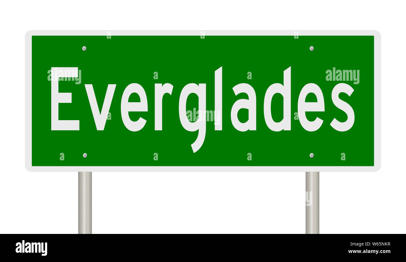 Rendering von einem grünen Hinweisschild für Everglades Florida Stockfoto