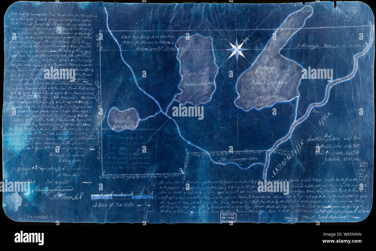 Amerikanischer Unabhängigkeitskrieg Ära Karten 1750-1786 915 Die oben genannten Plan ist eine Beschreibung einer neuen Gemeinde, die die Menge der Sieben und eine halbe Meile von Land & invertiert Bauen und Reparieren Stockfoto