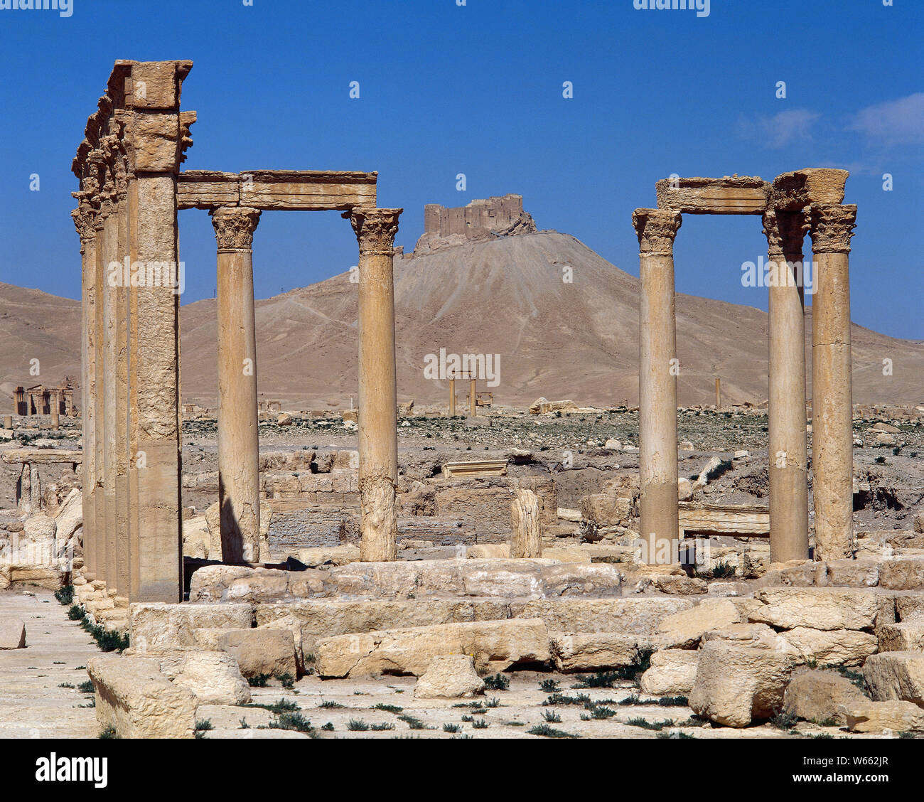 Syrien. Palmyra. Spalten der Thermen des Diokletian. 4. Jahrhundert n. Bleibt. Oase Tadmor. (Bild vor dem Bürgerkrieg). Stockfoto