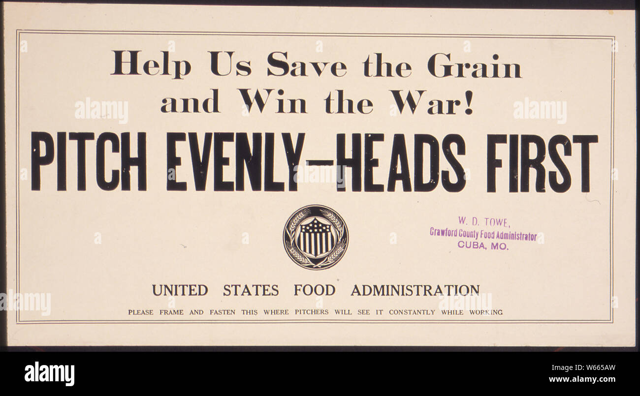 Helfen Sie uns, das Korn zu speichern und den Krieg zu gewinnen! Tonhöhe gleichmäßig - Kopf zuerst. Stockfoto