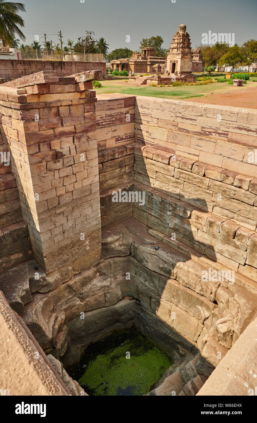 Tempel Tank bei Durga Temple, Aihole, Karnataka, Indien Stockfoto