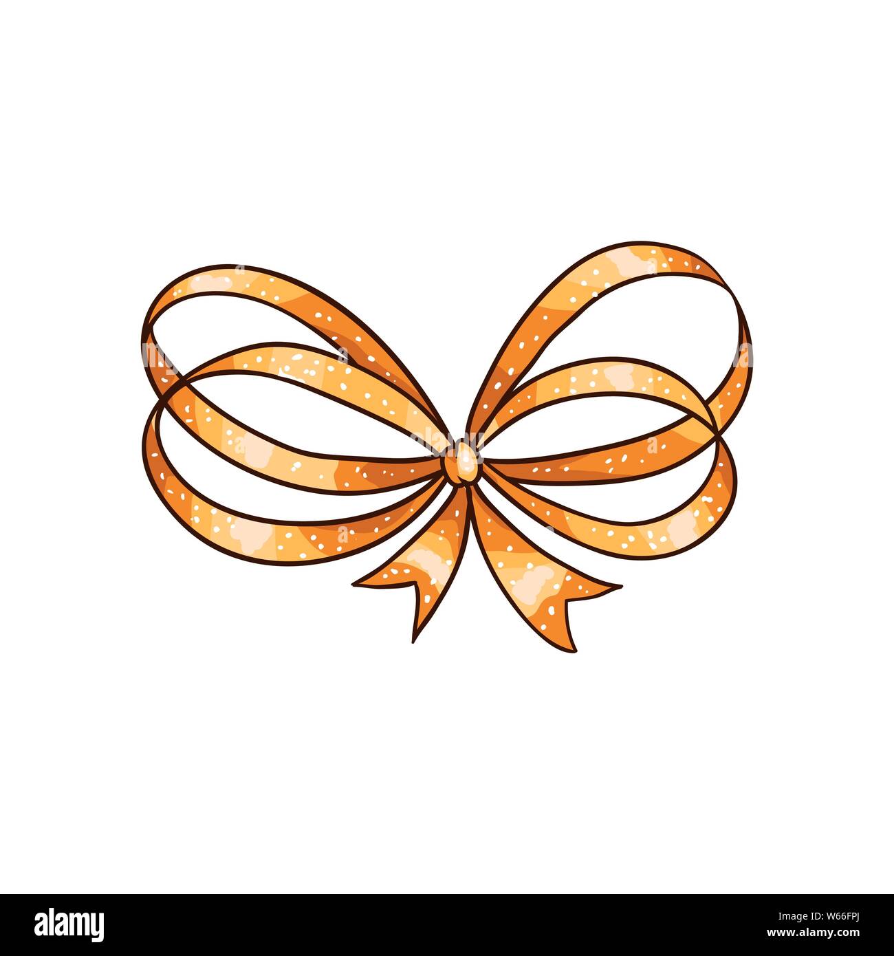 Golden bug Hand gezeichnet Vektor isoliert Abbildung. Ribbon Knoten cartoon Zeichnung auf weißem Hintergrund. Bowknot doodle Sticker Weihnachten clipart. Bow-tie-farbigen Grußkarte design Element Stock Vektor