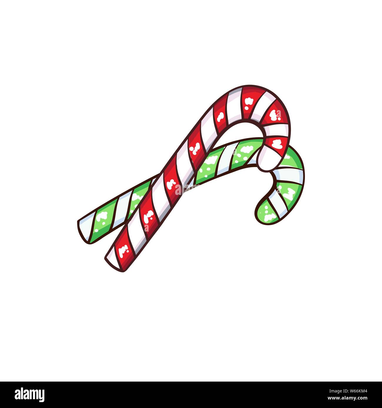 Weihnachten oder Neujahr green Candy Cane isoliert Vector Illustration. Freehand Süßigkeiten essen Dekor für Winterurlaub auf weißem Hintergrund Stock Vektor