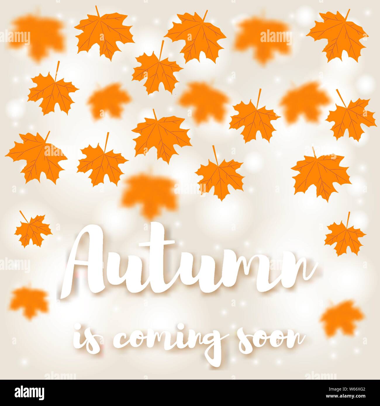 Vector Illustration. Gelb Herbst Ahorn Blätter fliegen. Beschriftung der Herbst kommt Stock Vektor