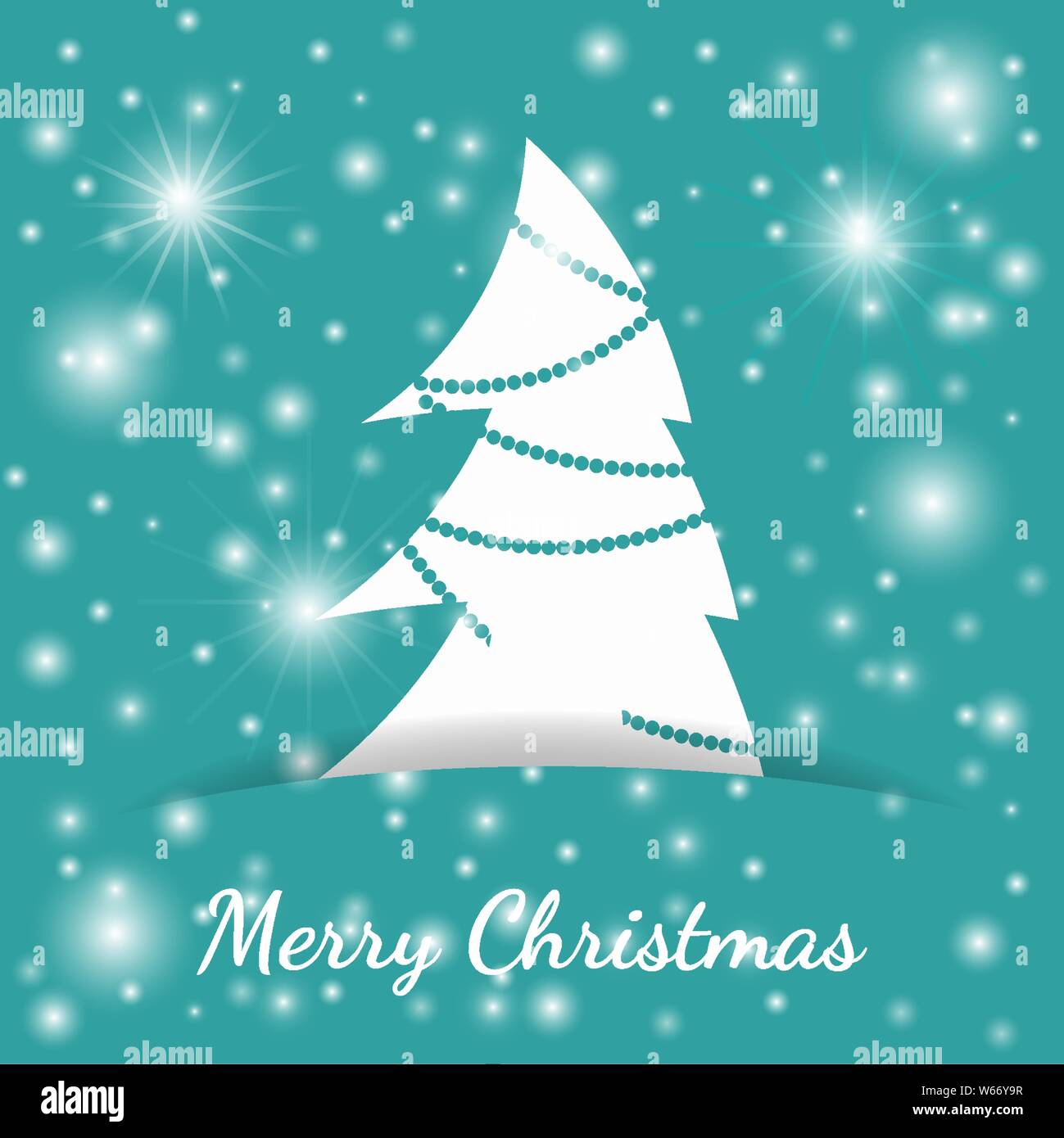 Vector Illustration. Gruß Weihnachtskarte in einem minimalistischen Flat Style. Paper White Christmas Tree in den Papierschlitz ausgeblendet Stock Vektor