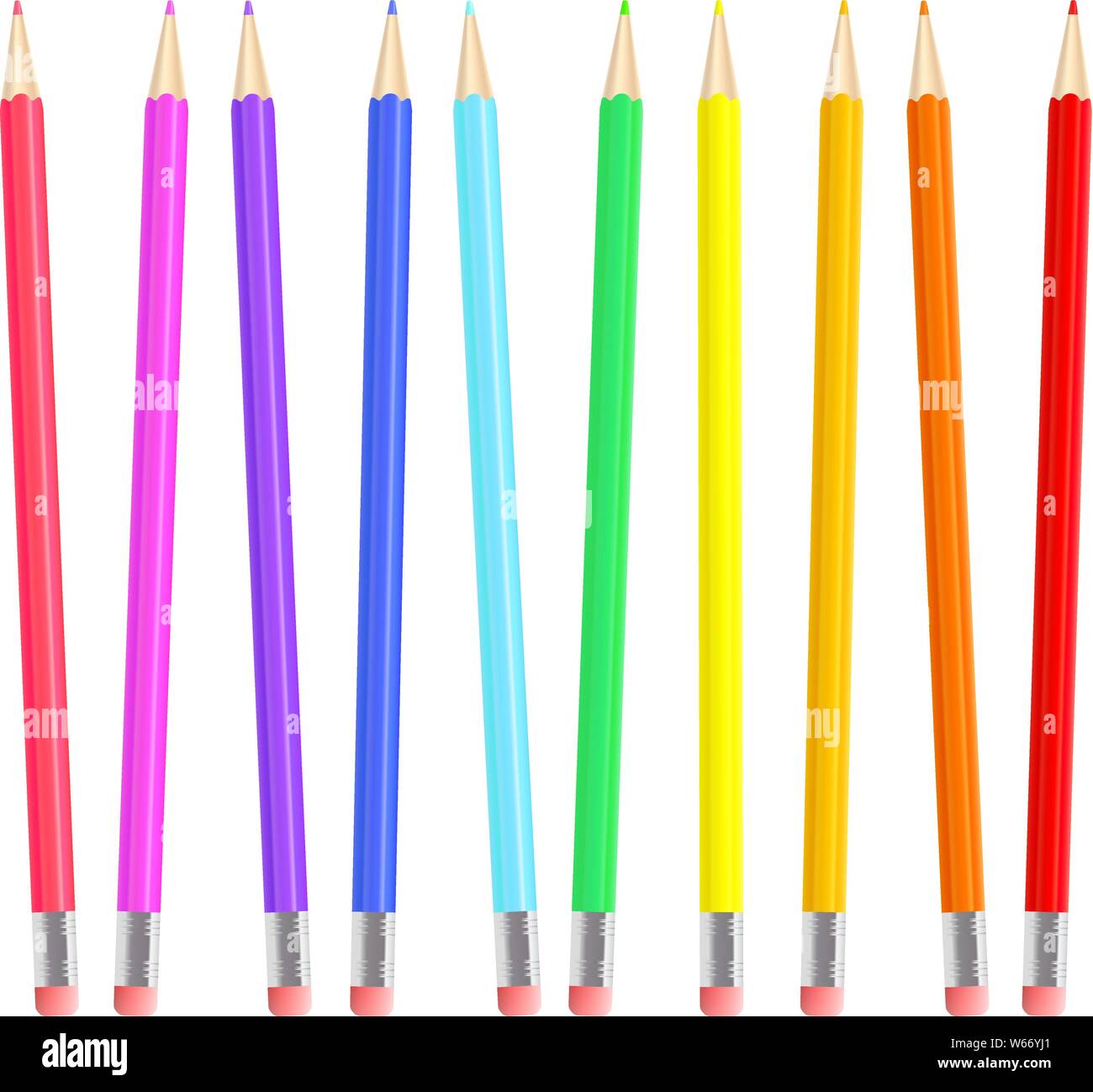 Bunte realistische Bleistifte. Rainbow farbige Buntstifte lose in eine Leitung gelegt. Vector Illustration. Stock Vektor
