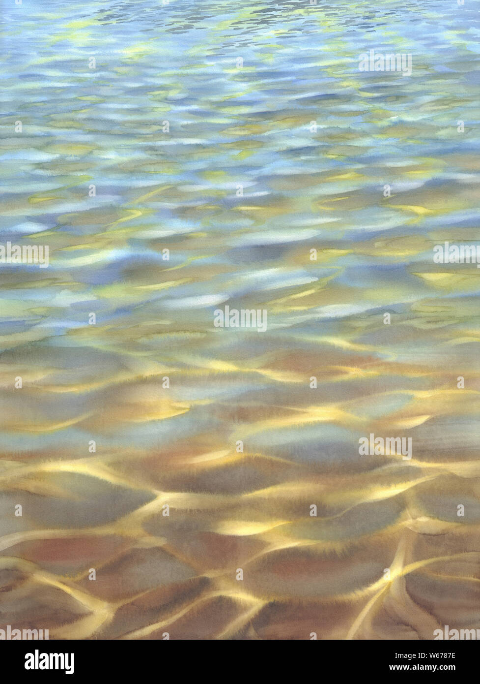 Sonnig mit transparenten Wellen Aquarell Hintergrund. Zusammenfassung Hintergrund Stockfoto