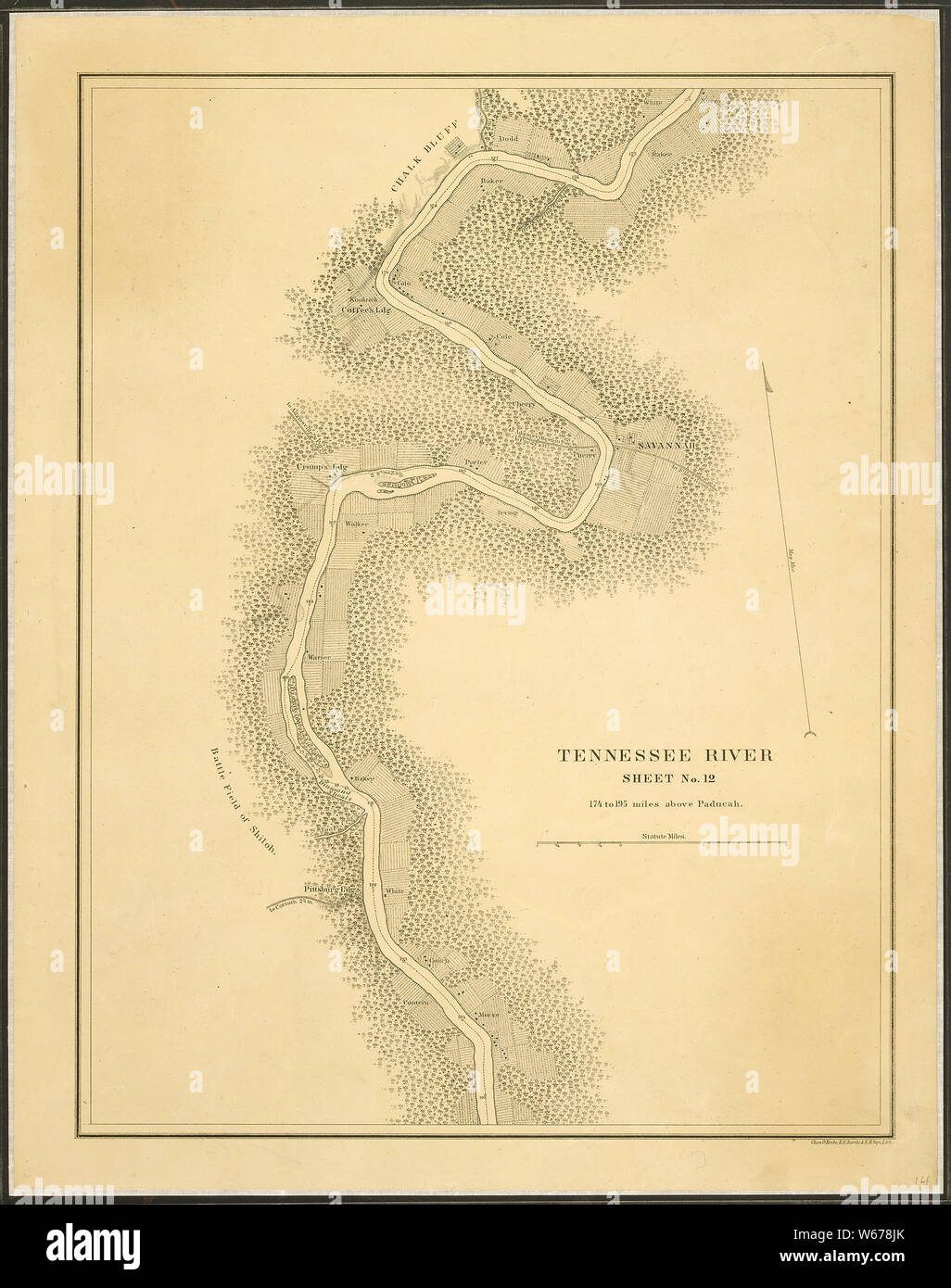 Karte des Tennessee River für die Verwendung des Mississippi Geschwader unter dem Kommando von Konteradmiral Handeln S. Lee, US-N., von Aufklärung durch eine Partei der United States Coast Survey [unter F. H. Gerdes]. . . 1864-1865. Stockfoto