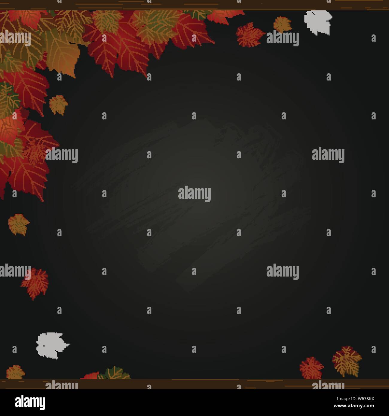 Herbst Hintergrund Kopie Raum Schwarzes Brett Mit roten und grünen Blätter Ecke Grenz- und Holz- oberen und unteren Rahmen Stock Vektor