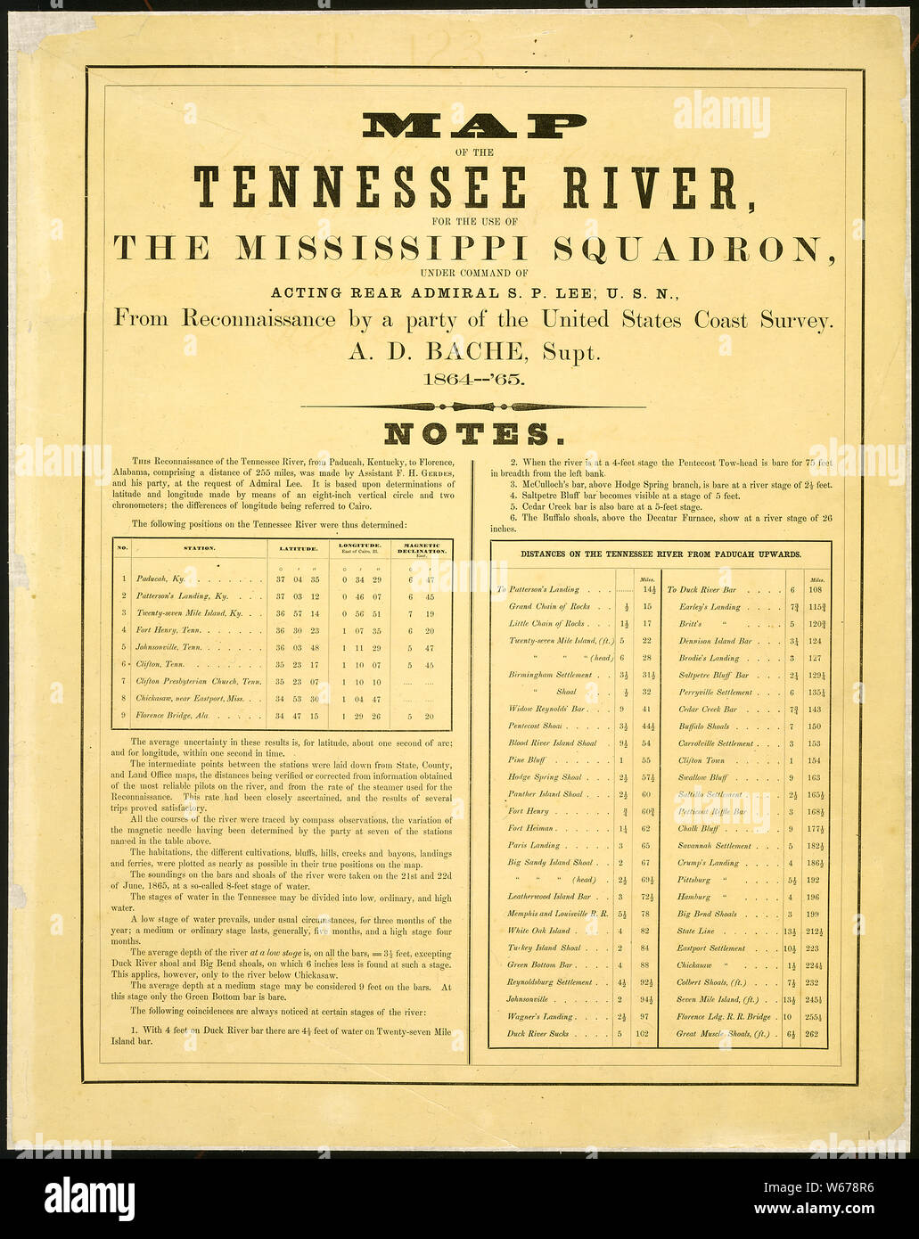 Karte des Tennessee River für die Verwendung des Mississippi Geschwader unter dem Kommando von Konteradmiral Handeln S. Lee, US-N., von Aufklärung durch eine Partei der United States Coast Survey [unter F. H. Gerdes]. . . 1864-1865. Stockfoto