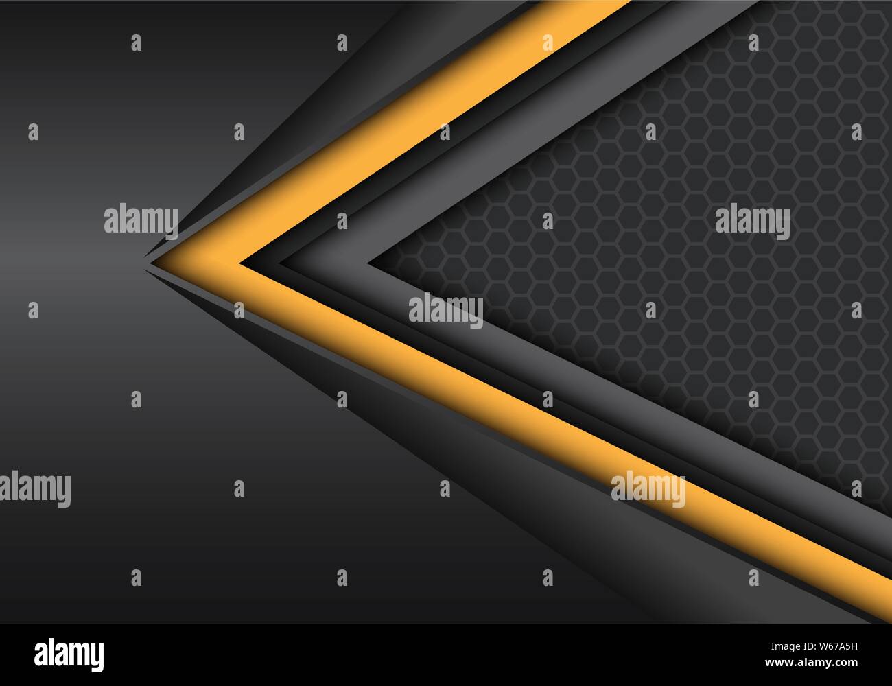 Abstrakte gelb schwarz Geschwindigkeit Richtung auf dunklem Metallic mit Sechskant mesh pattern Design moderne futuristischen Hintergrund Vector Illustration. Stock Vektor