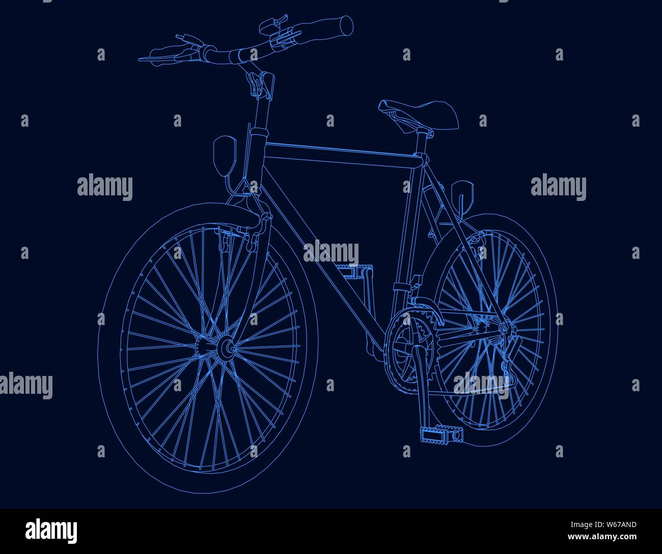 Kontur der Bike des blauen Linien auf einem dunklen Hintergrund. Vector Illustration Stock Vektor