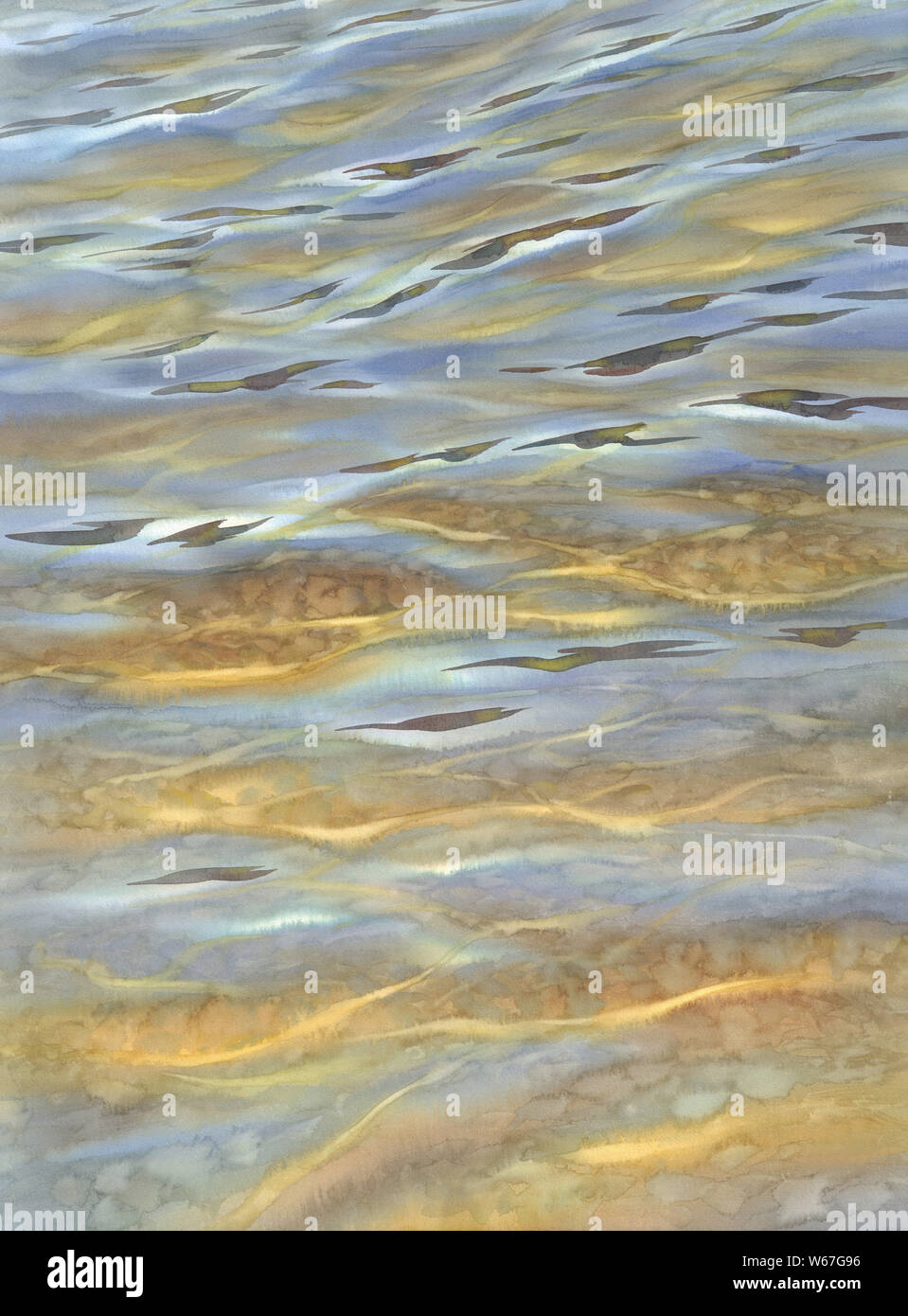 Sonnig mit transparenten Wellen Aquarell Hintergrund. Zusammenfassung Hintergrund Stockfoto