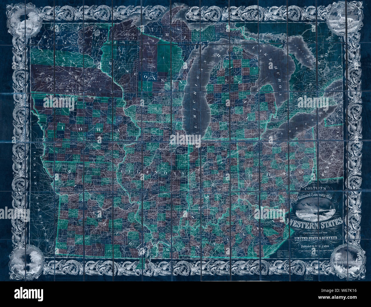 0072 Railroad Maps Coltons Eisenbahn Karte westlichen Staaten aus den Vereinigten Staaten invertiert neu kompiliert und Reparieren Stockfoto