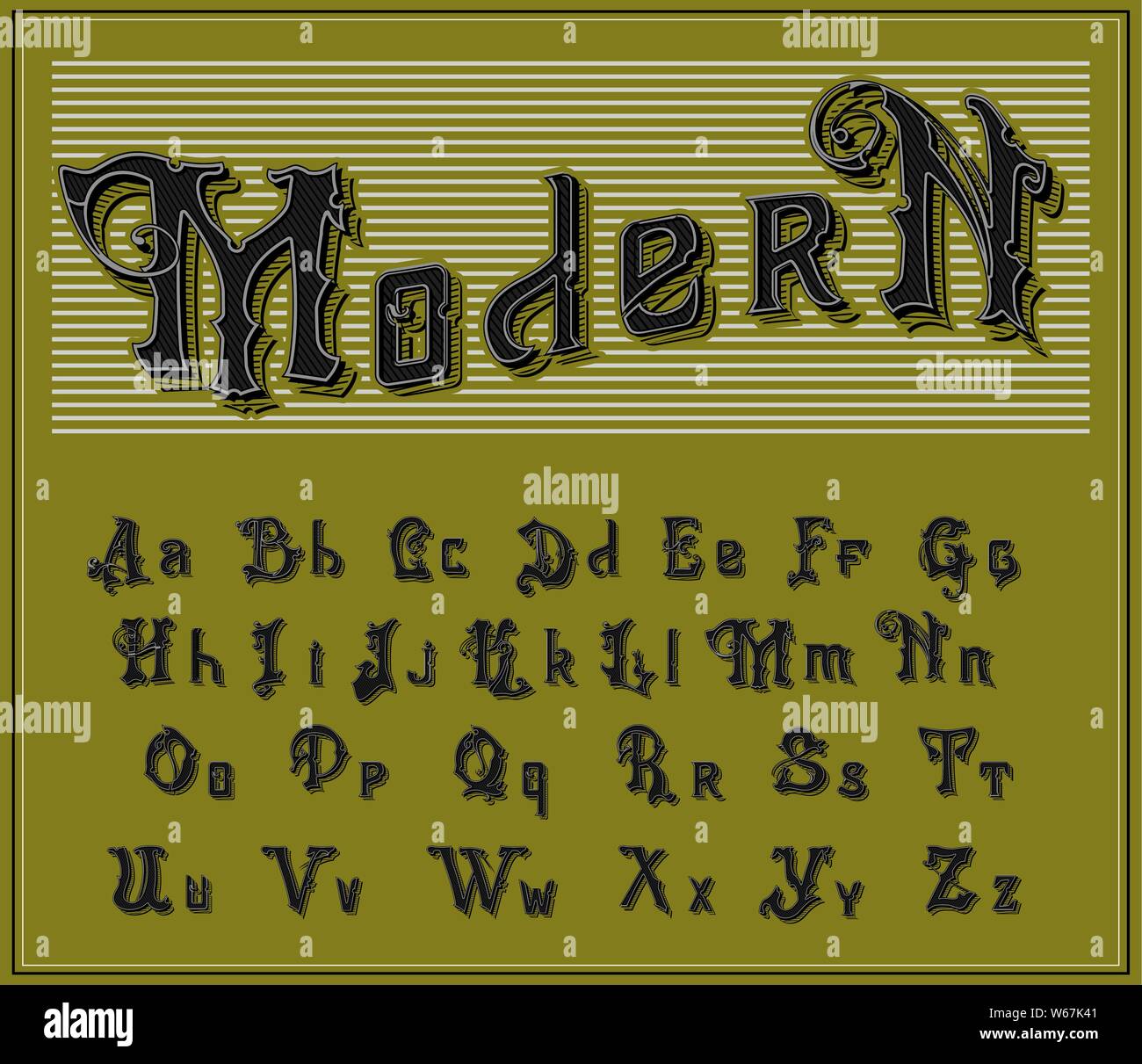 Viktorianische Alphabet im alten Stil. Antike alte Schrift für Whiskey label. Vintage Schriftbild in schwarzen Farben, bearbeitbar und geschichtet. Hand Vector gezeichnet Stock Vektor