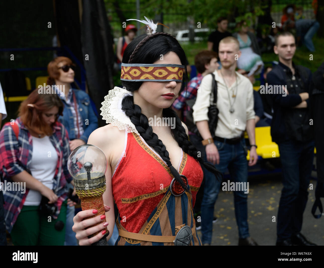 Wladiwostok, Russland - Juli 20, 2019: Festival auf das Spiel und eine Reihe von Büchern der Serie Witcher. Stockfoto