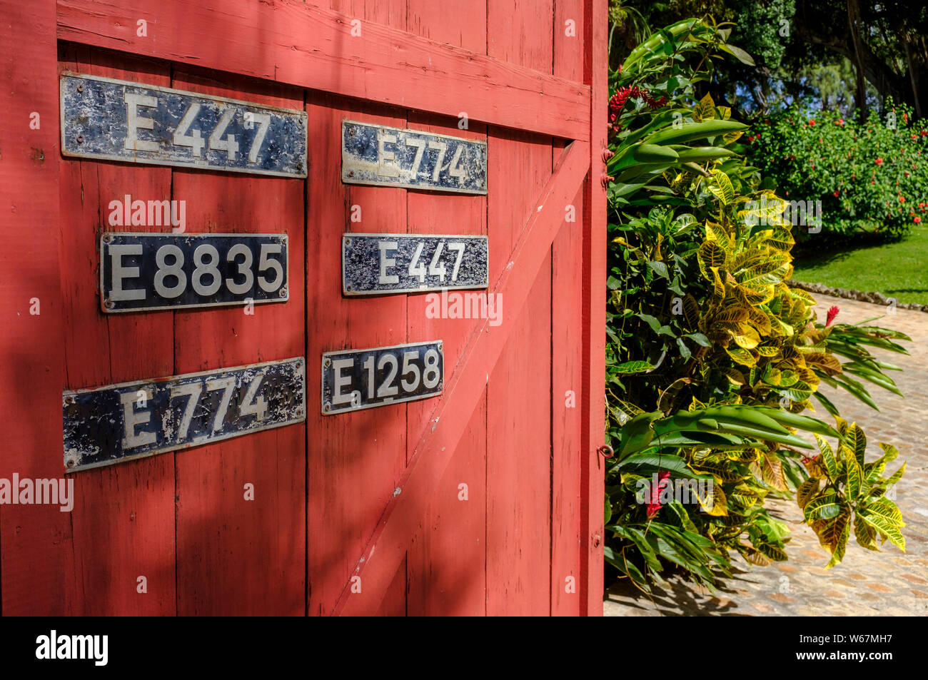 Details aus der Anlage und die Tour an der St. Nicholas Abbey, ein handwerkliches Rum Distillery in das Hochland von Barbados in der Karibik Stockfoto