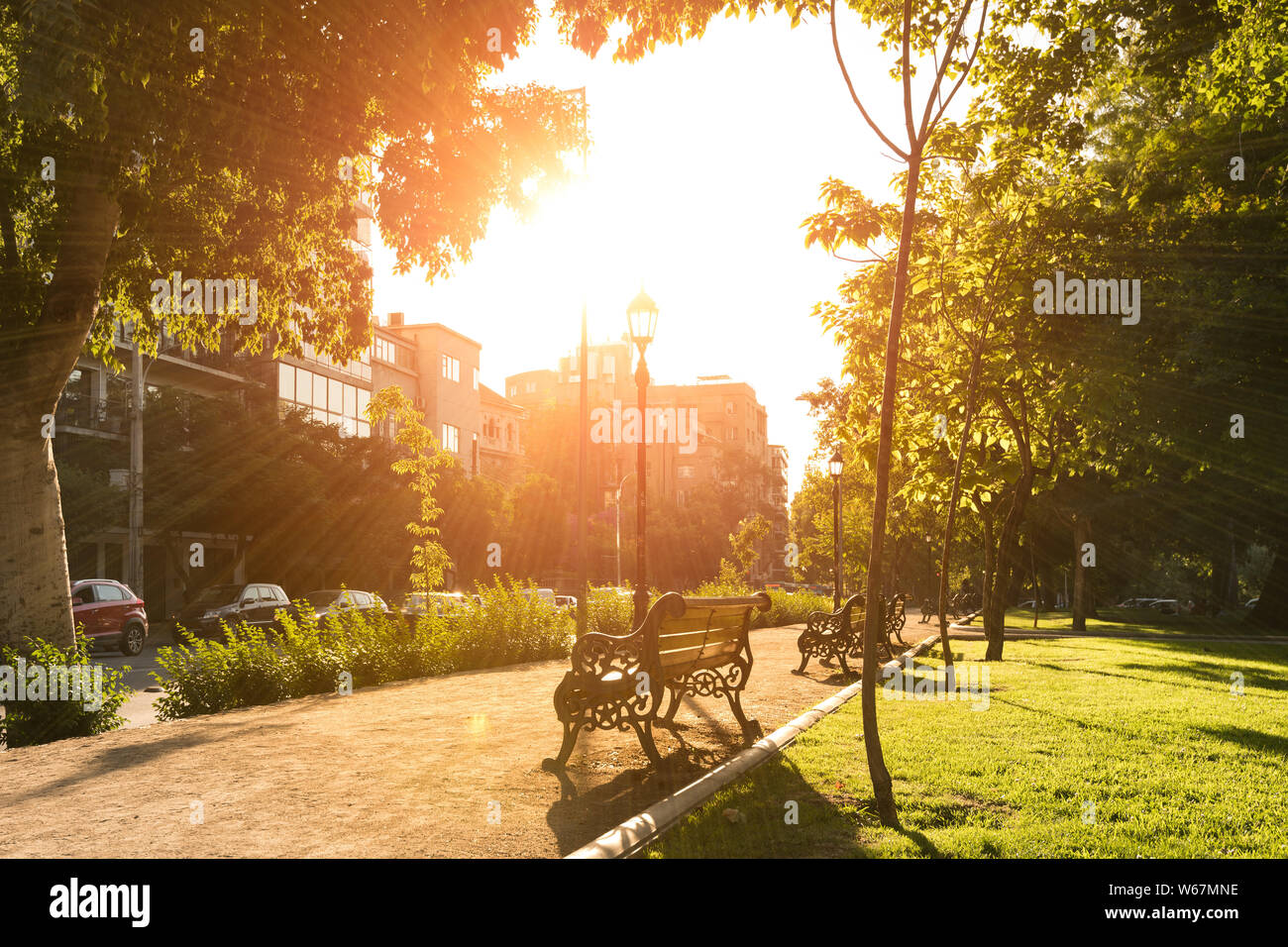 Blick auf die forstliche Park, die mehr traditionellen städtischen Park in der Stadt, Santiago de Chile Stockfoto