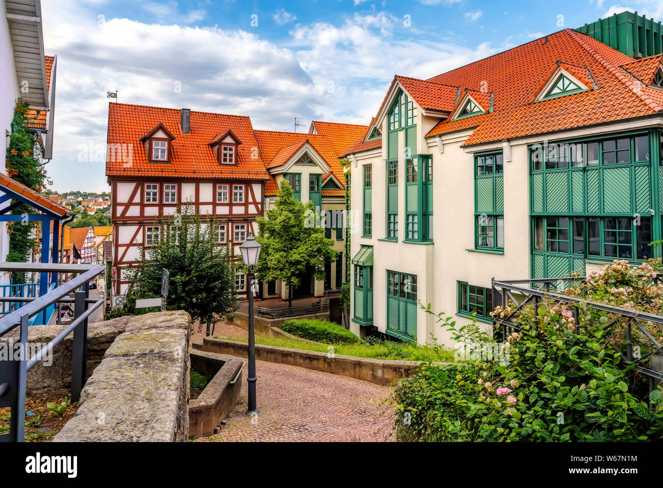 Historische Altstadt von Bad Wildungen an einem schönen Sommertag, Deutschland Stockfoto