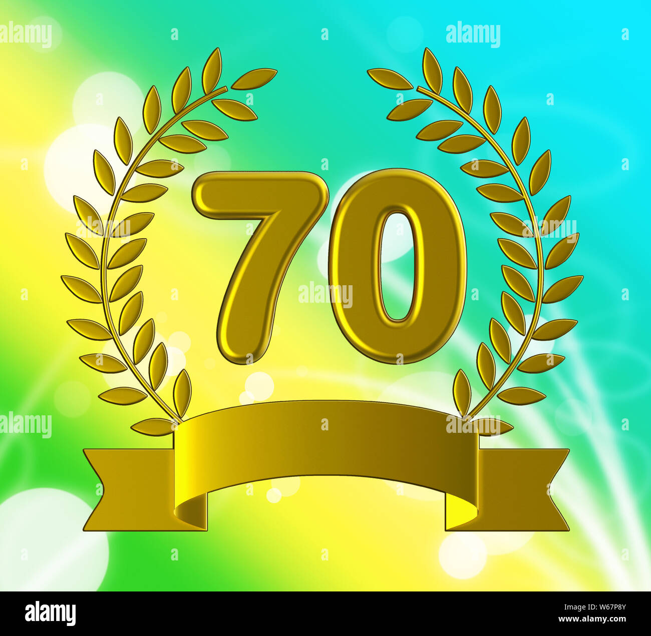 Siebzigsten Jahrestag Feier zeigt Feiern und Grüße für die Ehe. 70. Jahr der Ehe Gratulation - 3D-Darstellung Stockfoto